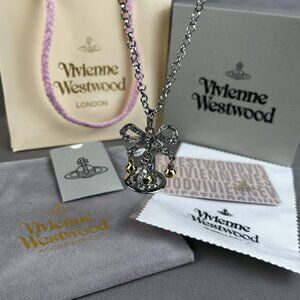 NEW Vivienne Westwood Bow Orb Necklace – Silver/Gold, Crystal Detail